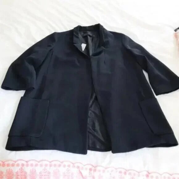 Zara Navy Blue Blazer Open Front Half Sleeve Pockets Women Size M - Picture 9 of 10